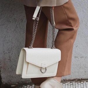 JW PEI Vegan Leather Envelope Handbag silver chain strap  OFF WHITE